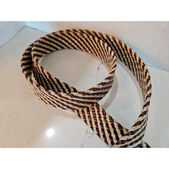 Garmany Italian Belt Mens Size 42 Woven Leather & Straw Brown & Beige - Picture 3 of 9